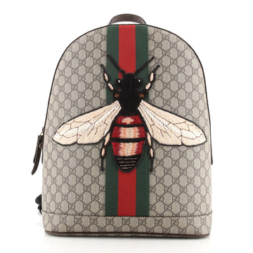 Gucci Bee Web Backpack GG Coated Canvas with Applique Medium
