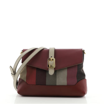 Fendi Flap Crossbody Bag Pequin Canvas and Leather Mini