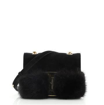 Salvatore Ferragamo Miss Vara Bow Crossbody Bag Suede with Mink Mini