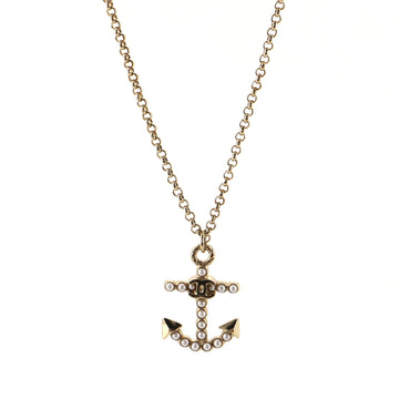 Chanel CC Pearl Anchor Pendant Necklace Metal and Faux Pearl