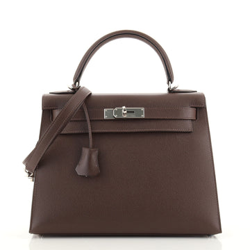 Hermes Kelly Handbag Brown Epsom with Palladium Hardware 28