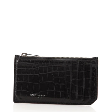 Saint Laurent Fragment Zip Card Holder Crocodile Embossed Leather