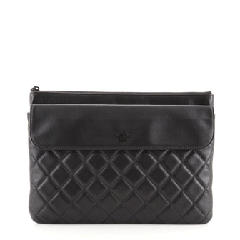 Chanel O Case Flap Clutch Quilted Lambskin Medium