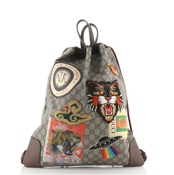 Gucci Courrier Soft Drawstring Backpack GG Coated Canvas with Applique Medium