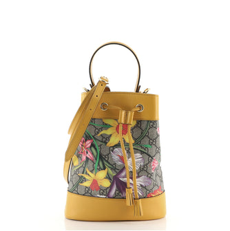 Gucci Ophidia Bucket Bag Flora GG Coated Canvas and Leather  Small
