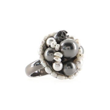 Chanel CC Pearl Ring Metal and Faux Pearls
