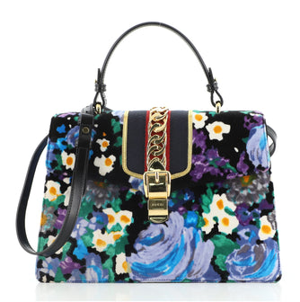 Gucci Sylvie Top Handle Bag Printed Velvet Medium