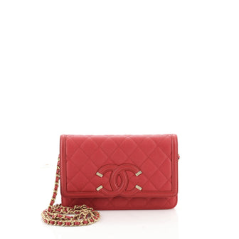 Chanel Red Quilted Caviar Leather Filigree Vanity Case Bag - Yoogi's Closet