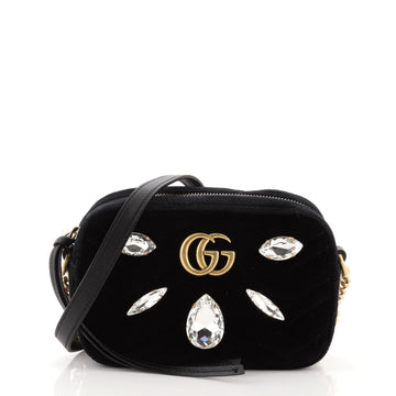 Gucci GG Marmont Shoulder Bag Crystal Embellished Matelasse Velvet Mini