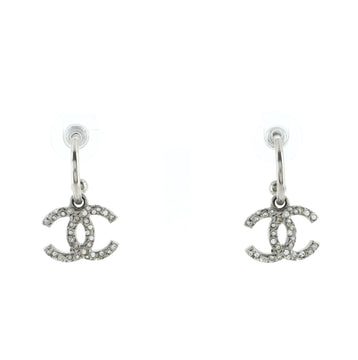 Chanel Dangling CC Hoop Stud Earrings Metal and Crystals
