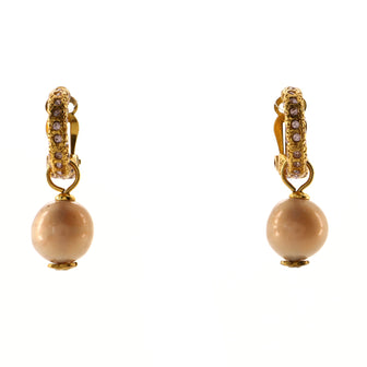 Chanel CC Pearl Drop Hoop Clip-On Earrings Crystal Embellished Metal with Faux Pearls