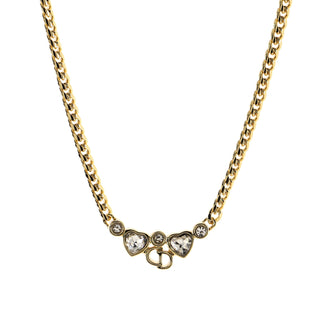 Christian Dior Logo Heart Chain Necklace Metal with Crystals