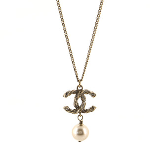 Chanel CC Pearl Drop Necklace Crystal Embellished Metal