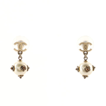 Chanel CC Camellia Drop Earrings Metal with Faux Pearls
