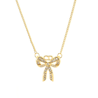 Christian Dior CD Ribbons Pendant Necklace Metal and Crystals