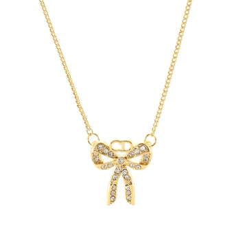 Christian Dior CD Ribbons Pendant Necklace Metal and Crystals
