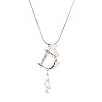 Christian Dior Triple Crystal Logo Pendant Necklace Metal and Crystals