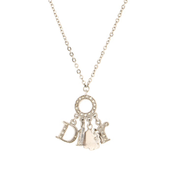 Christian Dior Dangling Clover Pendant Necklace Metal and Crystals