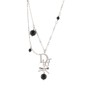 Christian Dior Ribbon Pendant Necklace Metal with Crystals and Beads