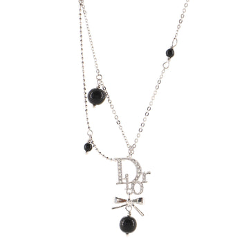 Christian Dior Ribbon Pendant Necklace Metal with Crystals and Beads