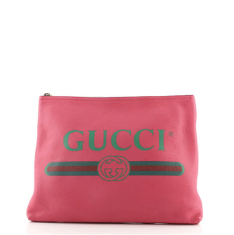 Gucci Logo Portfolio Pouch Printed Leather Medium