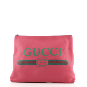 Gucci Logo Portfolio Pouch Printed Leather Medium