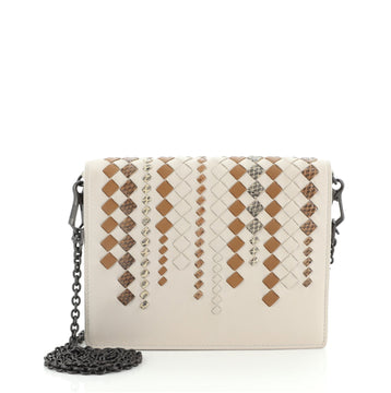 Bottega Veneta Flap Wallet on Chain Leather with Intrecciato Snakeskin Detail Small