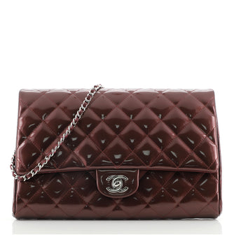 Chanel Clutch with Chain Quilted Striated Metallic Patent