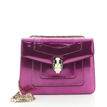 Bvlgari Serpenti Forever Square Shoulder Bag Metallic Leather Small