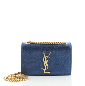 Saint Laurent Classic Monogram Crossbody Bag Metallic Leather Small