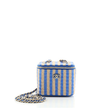 Chanel Classic Vanity Case with Chain Striped Raffia and Jute Mini