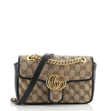Gucci GG Marmont Flap Bag Diagonal Quilted GG Canvas Small