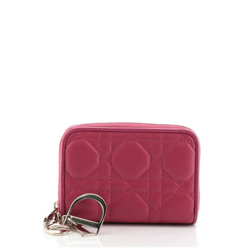 Christian Dior Lady Dior Zip Around Wallet Cannage Quilt Lambskin Compact