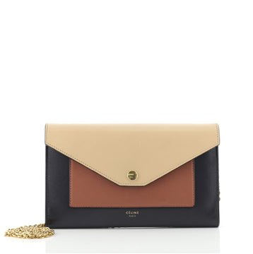 Celine Pocket Envelope Wallet on Chain Leather Large
