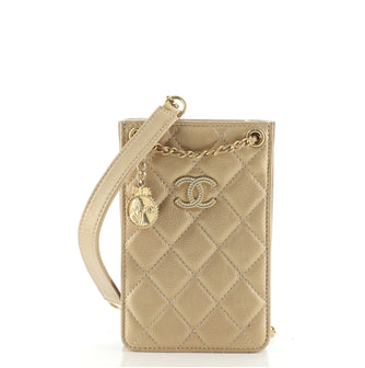 Chanel CC Charm Phone Holder Crossbody Bag Metallic Quilted Calfskin