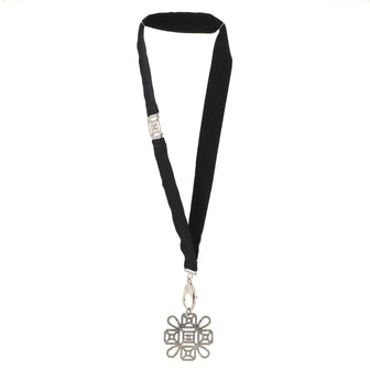 Chanel Snowflake Pendant Necklace Crystal Embellished Metal with Grosgrain Ribbon