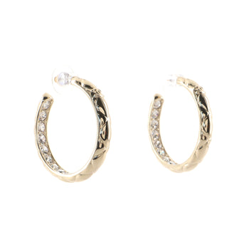 Chanel CC Quilted Hoop Earrings Crystal Embellished Metal