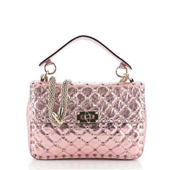 Valentino Rockstud Spike Flap Bag Quilted Metallic PVC Medium