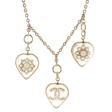 Chanel Triple Heart Pendant Necklace Metal with Acrylic and Faux Pearls