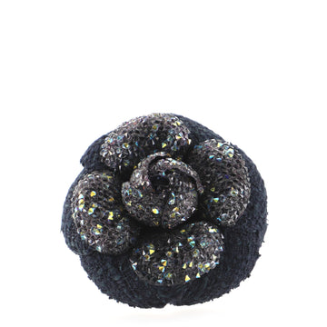 Chanel Camellia Brooch Studded Tweed with Rhinestones