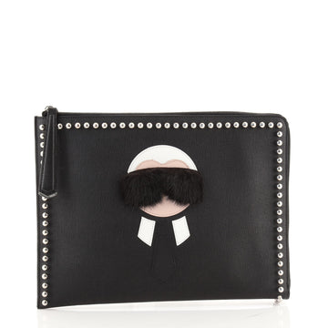 Fendi Karlito Pouch Studded Saffiano Leather Medium