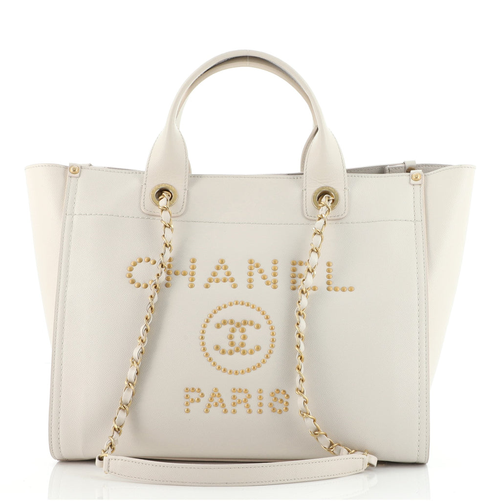 Chanel Deauville Tote Studded Caviar Small Neutral 7722757