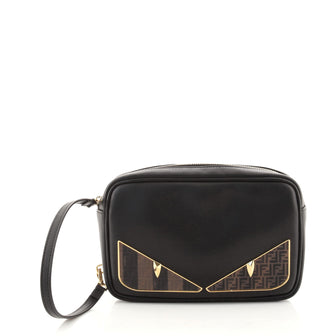 Fendi Monster Wristlet Pouch Studded Leather wtih Coated Zucca and Pequin Canvas