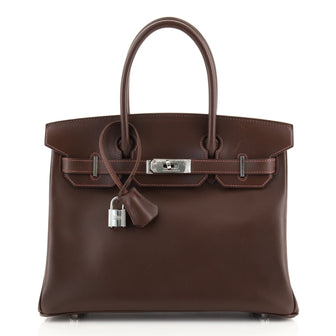 Hermes Birkin Handbag Brown Box Calf with Palladium Hardware 30