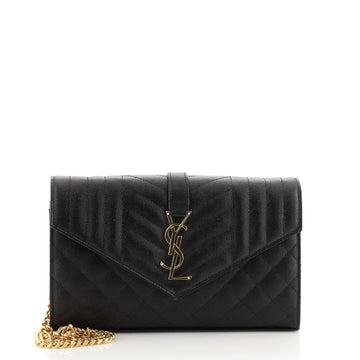 Saint Laurent Classic Monogram Chain Wallet Mixed Matelasse Leather Medium