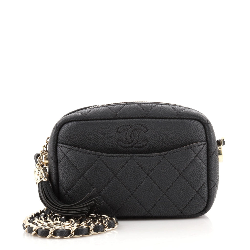 Chanel Coco Tassel Camera Case Quilted Caviar Medium Neutral