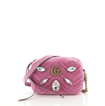 Gucci GG Marmont Shoulder Bag Crystal Embellished Matelasse Velvet Mini