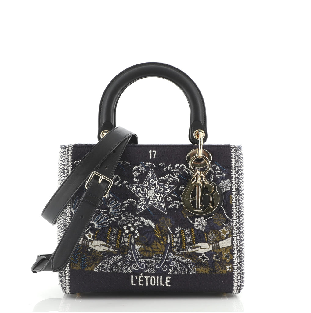 Christian Dior Tarot Lady Dior Bag Embellished Canvas Medium Blue
