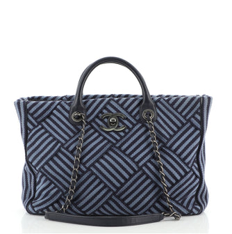 Chanel Shopping Tote Woven Striped Canvas Medium