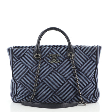 Chanel Shopping Tote Woven Striped Canvas Medium